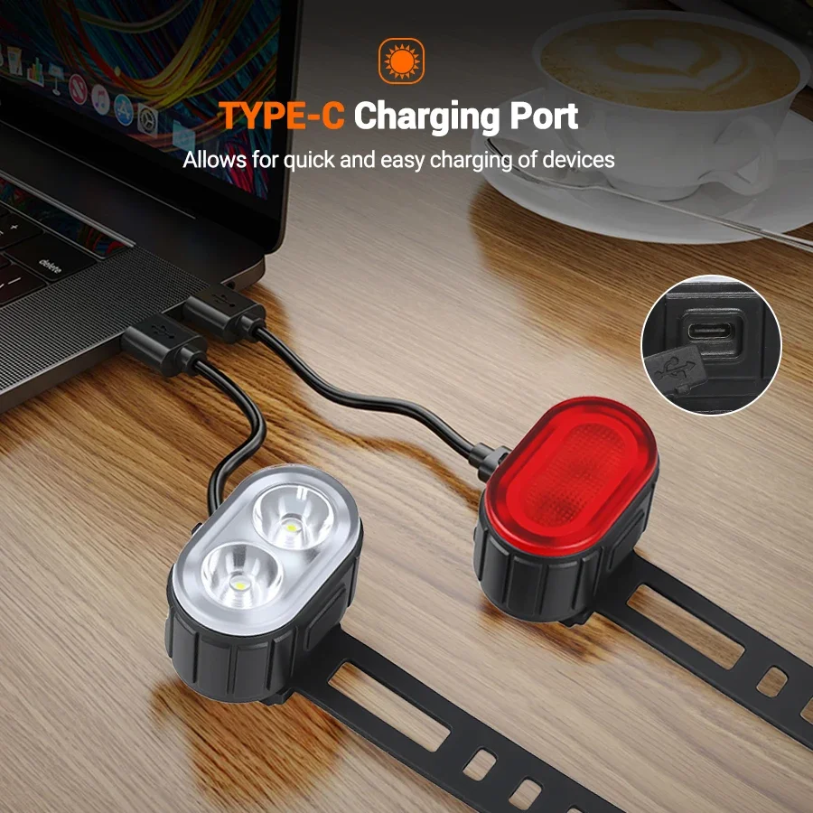 Luci per bicicletta ricaricabili tramite USB Lampada di avvertimento di sicurezza per bici Torcia per ciclismo impermeabile per esterni per bici da montagna e da strada - immagine 6