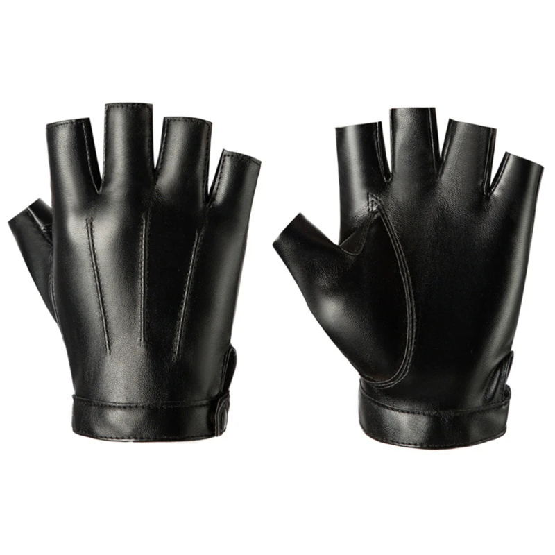 Fingerless Gloves Men PU Leather Motor Outdoor Driving For Cycling Sports Gym