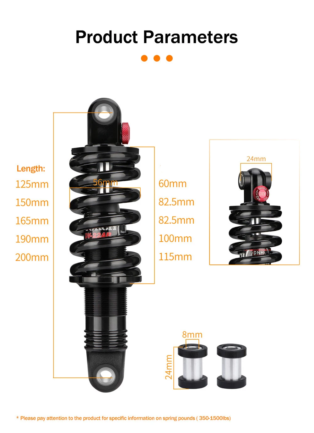 Description Picture 6 of itemDNM DV-22AR Bicycle Rear Shock Spring Hydraulic Suspension MTB Mountain Bike Shock Absorber 125/150/165/190/200mm