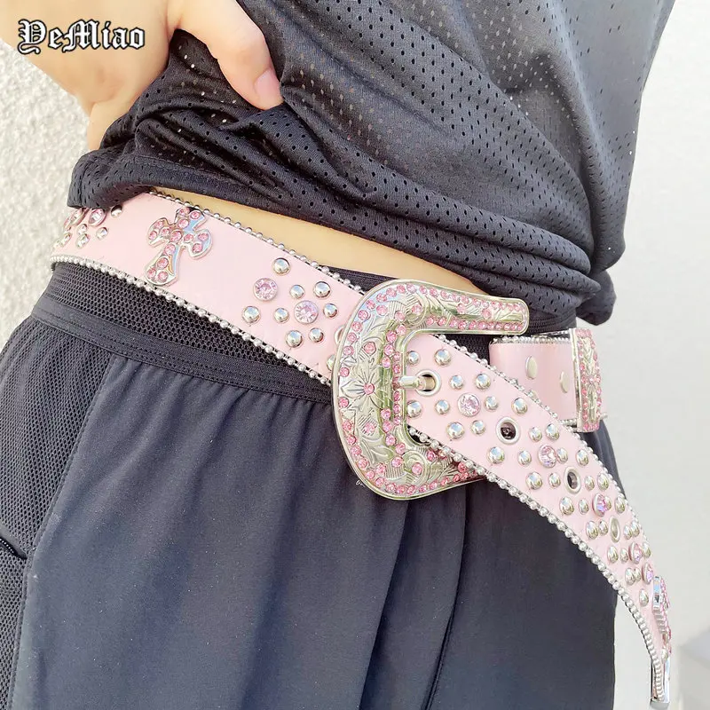 Punk Rock Rhinestone Belt Women Harajuku Y2K Western Cowboy Bing