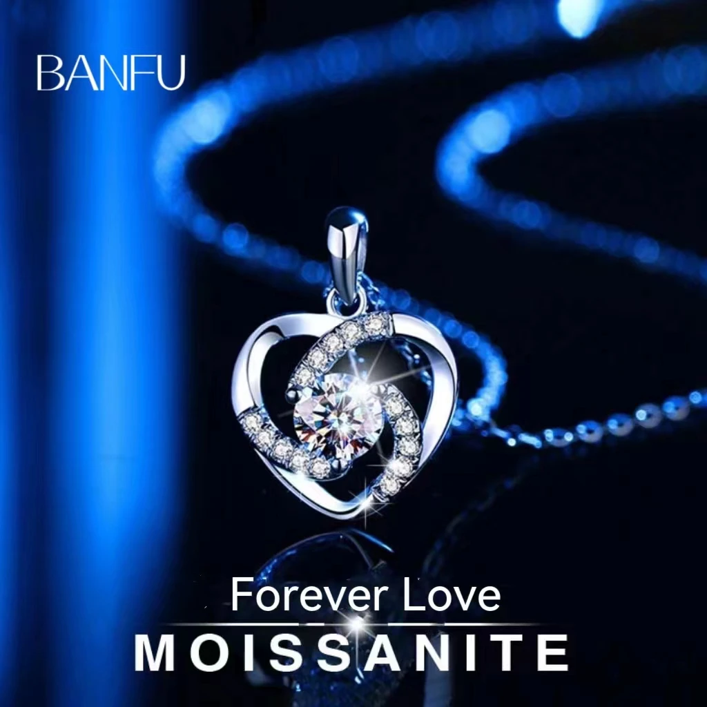 

Moissanite GRA Certificated Sterling Silver Cross Pendants Heart Necklace for Women Engagement Bridal Fine Jewelry