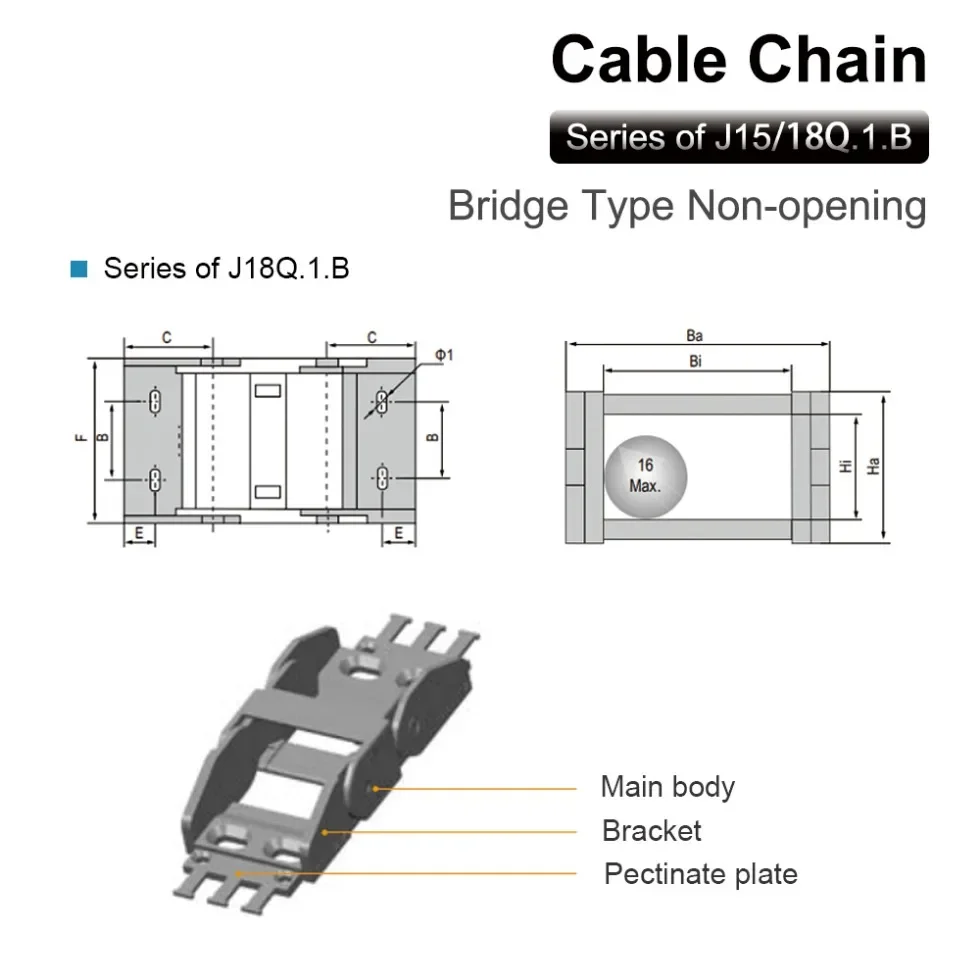 Transmission cable chain Bridge Type Non-Opening 15x20 15x30 18x25 18x37mm Plastic Towline Transmission Drag Chain for Machine