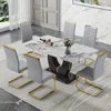 Modern Dining Table Set Rectangula Kitchen Table Set with Faux Marble Tabletop＆ Pu Leather Upholstered Chairs Ideal for  Kitchen 2