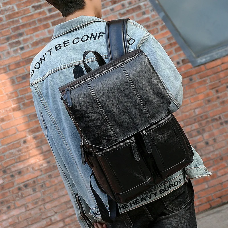 

Кожаный рюкзак DOME для мужчин, модный многофункциональный дорожный ранец в стиле ретро, с отделением для карт в стиле панк