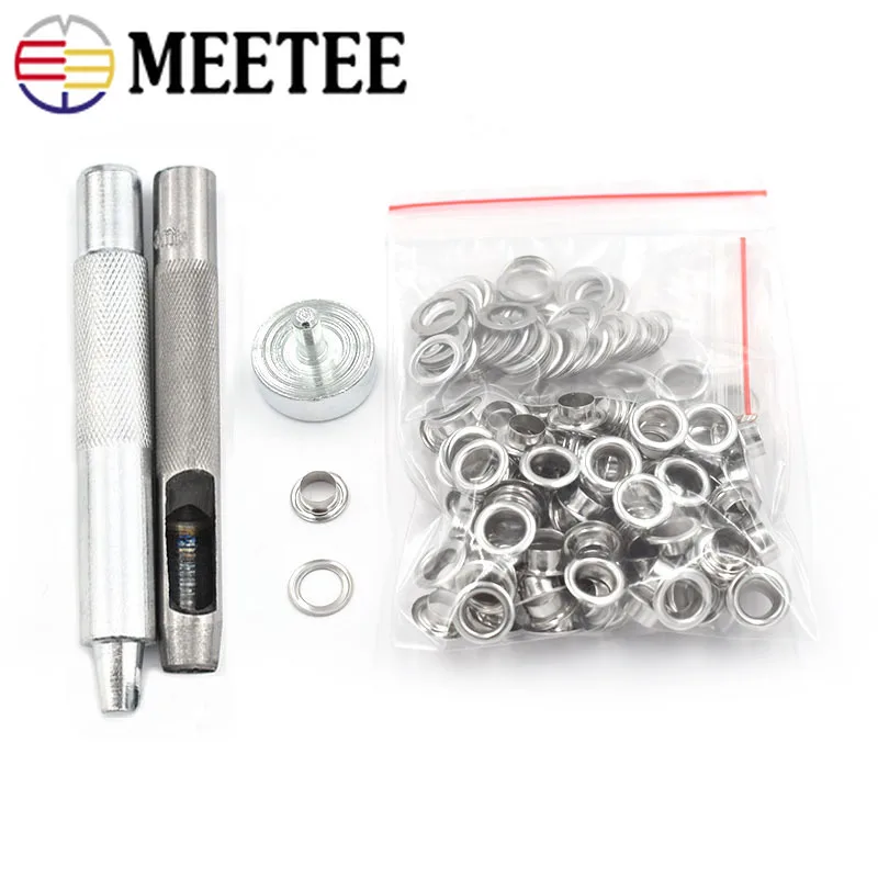 100sets Silver metal eyelets 6mm 10mm 14mm 20mm with hole punch tool For  Shoes Bag Leather