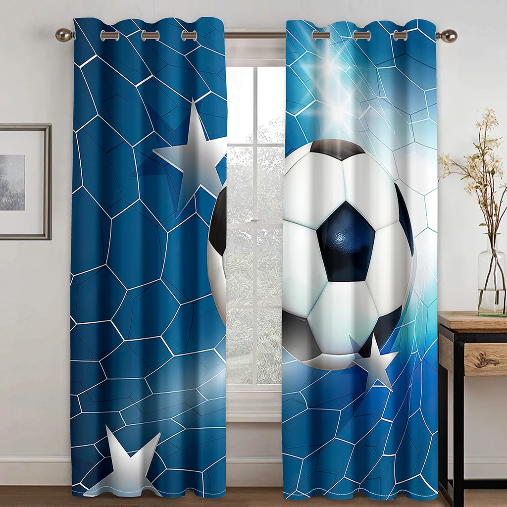 

3D Football Series Deluxe Living Room Bedroom Sunshade Curtains 2 Pieces of Hook Perforation