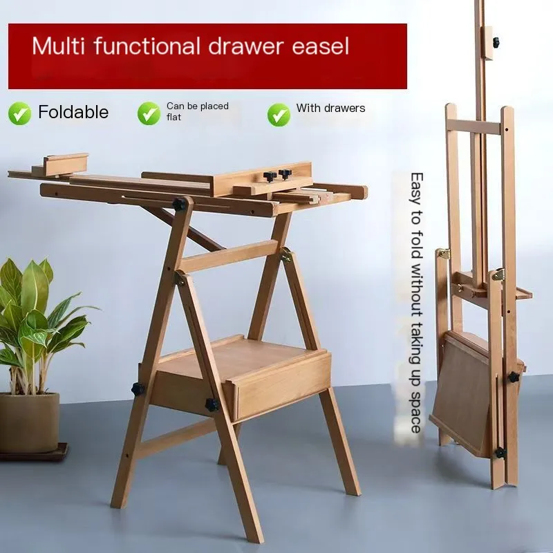 Easel Drawing Board Art Student Specific Drawer Style Oil Painting Stand Bracket Style Sketching Stand Beech Wood Foldable