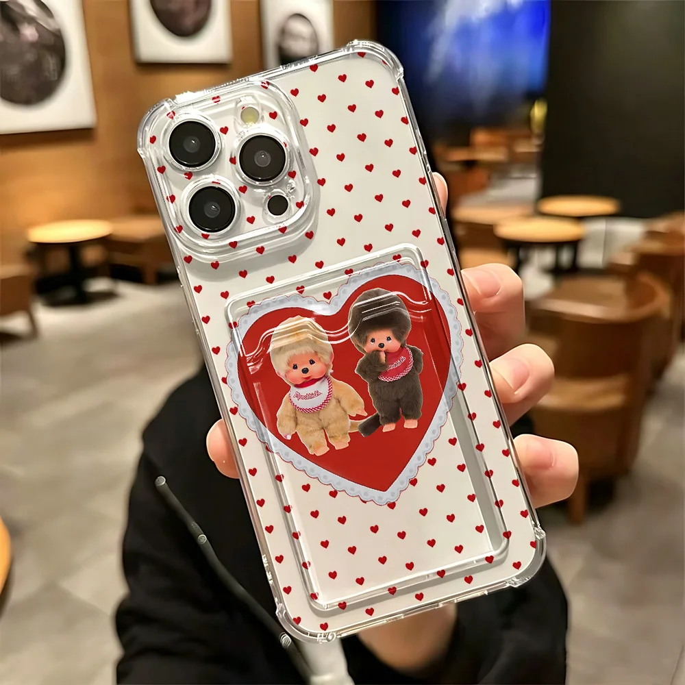 Adorable Monchhichi Design Phone Case with Card Holder Feature