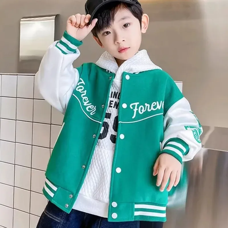 Kids Jackets Boys Coats Letter Printed Outerwear 3 To 12 Yrs Children's Thicken Teenagers Sport School Baseball Uniforms