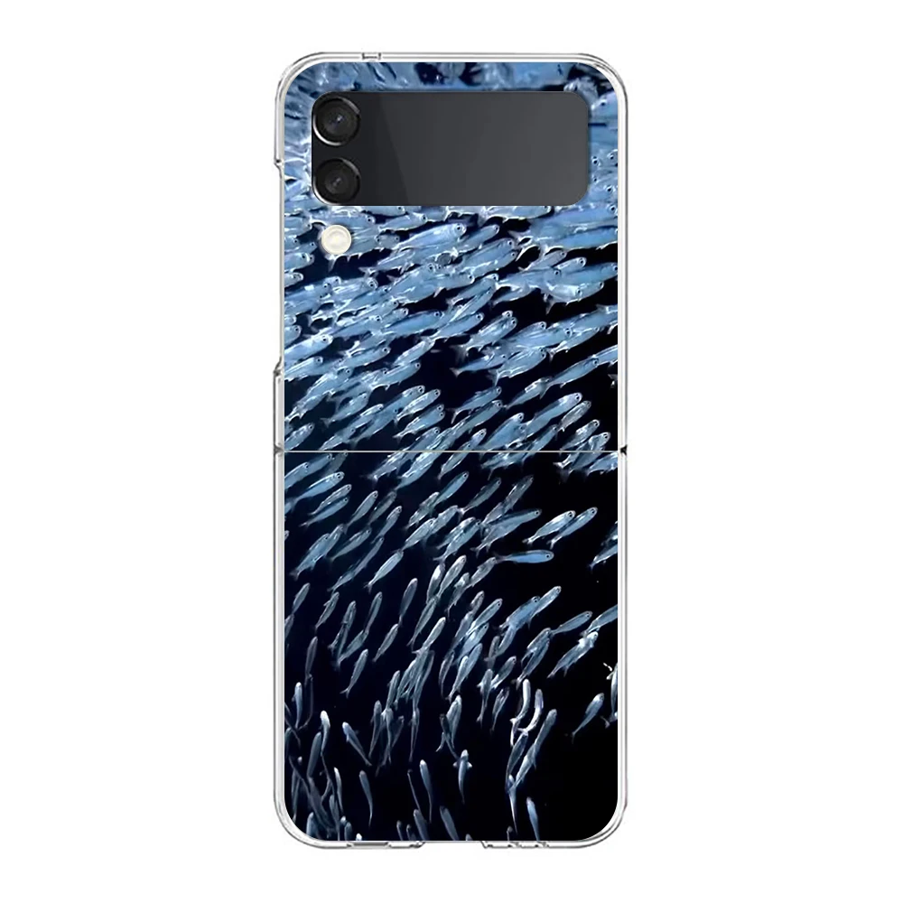 Crystal Clear Folding Phone Case - Hard Transparent Cover with Sardine Aquatic Design