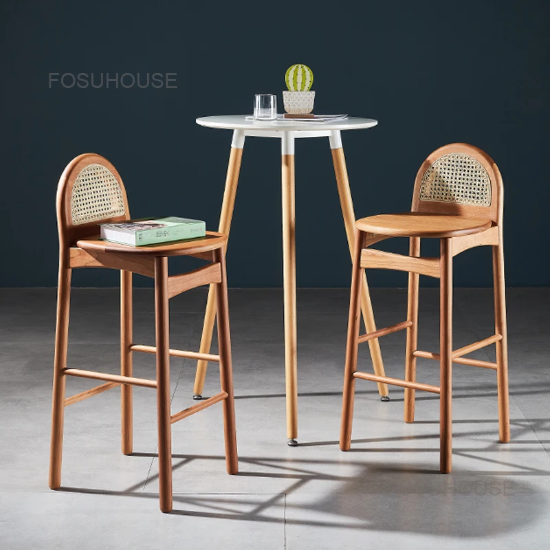 

Solid Wood Nordic Bar Chairs Italian Household Rattan Bar Chair Japanese Simple Backrest Tabouret De Bar Home Furniture GPF55YH