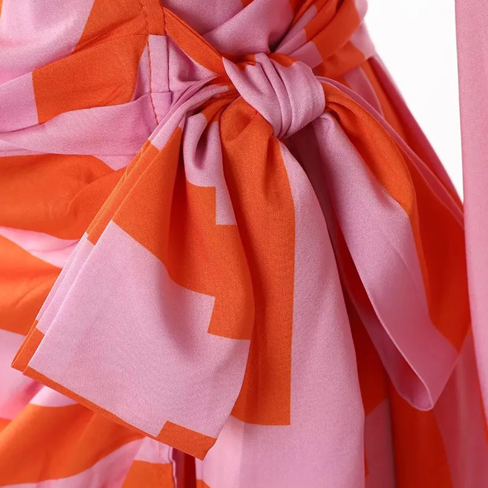 Half & Half, Color Block Shirt Dress - Pink/ Orange