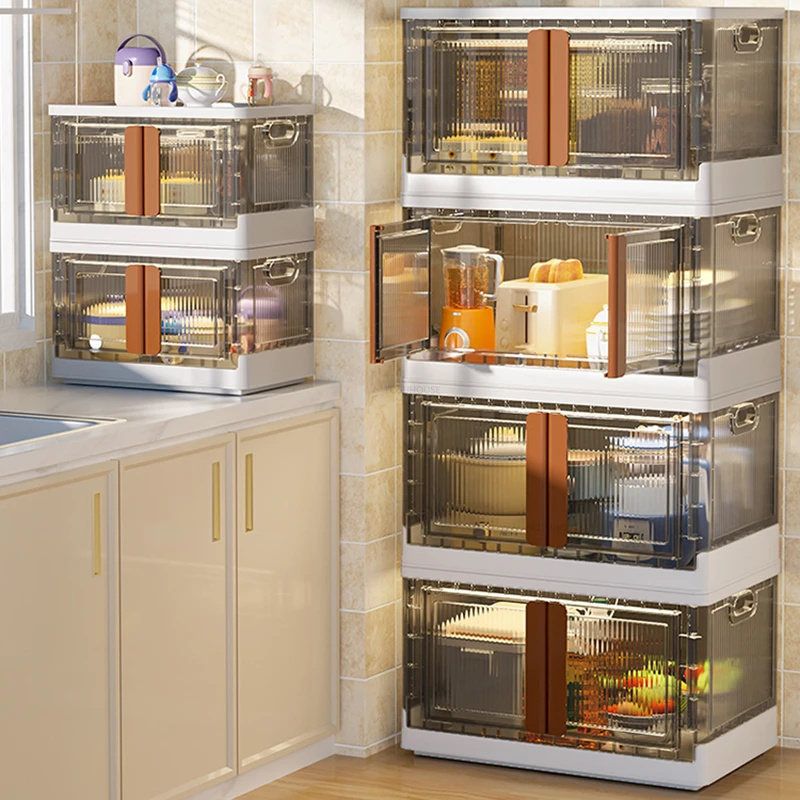 Simple Plastic Kitchen Cabinets Multi-layer Storage Cabinet with Door Multi-functional Pot Storage Cabinet Kitchen Furniture