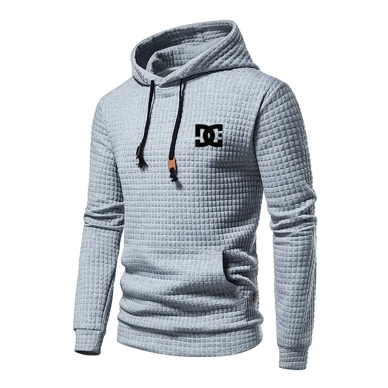 2025 New Spring and Autumn Europe men DC letters printed casual large pocket hoodie jumper small plaid jacquard plus size hoodie 3