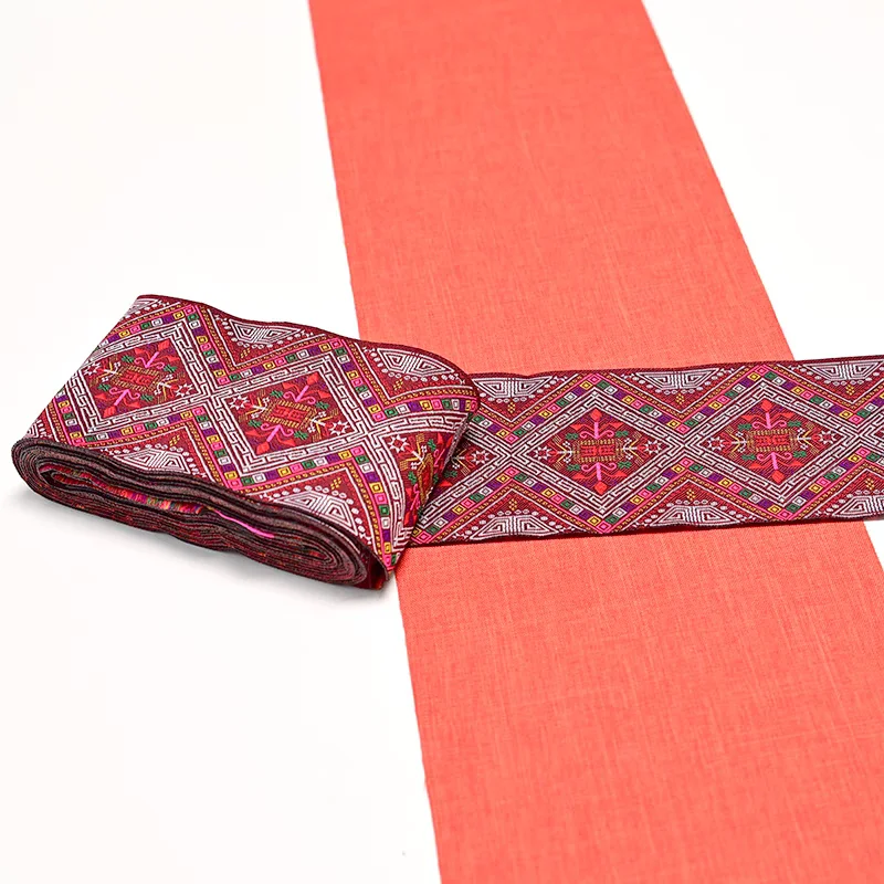 2yard Hmong Embroidery Jacquard Webbing Ethnic Lace Trim 10cm Ribbon Tribal Tibet Thai Lao Miao Dress Slav Home Textile Decor