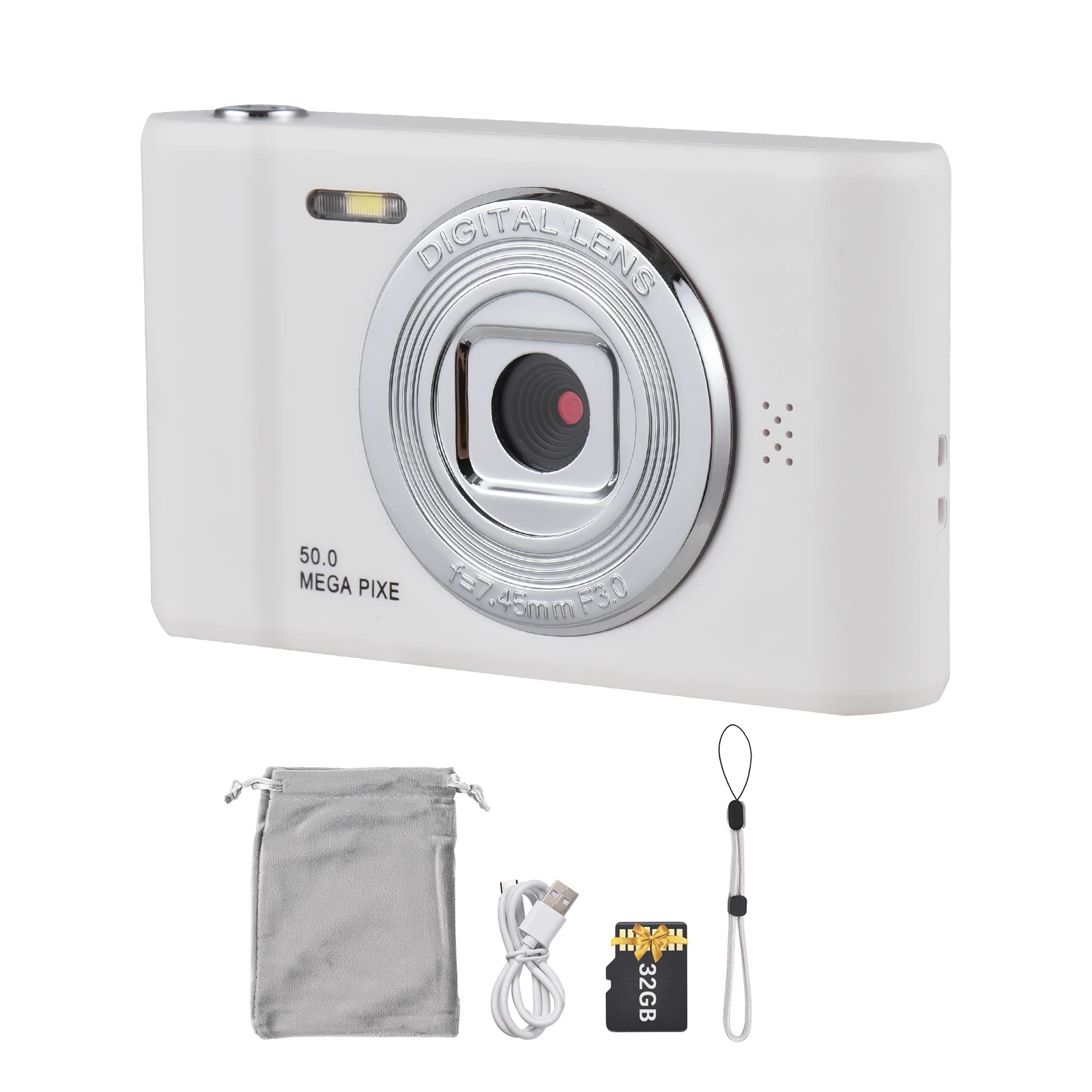 Digital Camera 1080P Digital Video Camera 50MP Photo Dual Lens 2.4 Inch Screen 8X Digital Zoom Built-in Flash Battery with 32GB TF Card