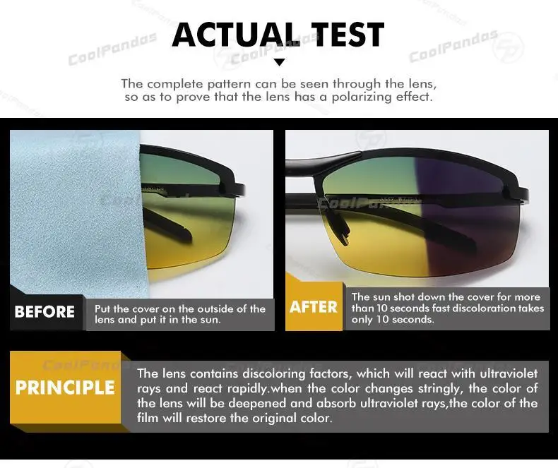 CoolPandas Aluminium Photochrome Sonnenbrille Männer Frauen Polarisierte Sonnenbrille Chameleon Anti-glare Tag Nacht Fahren Oculos de sol – Detail 11