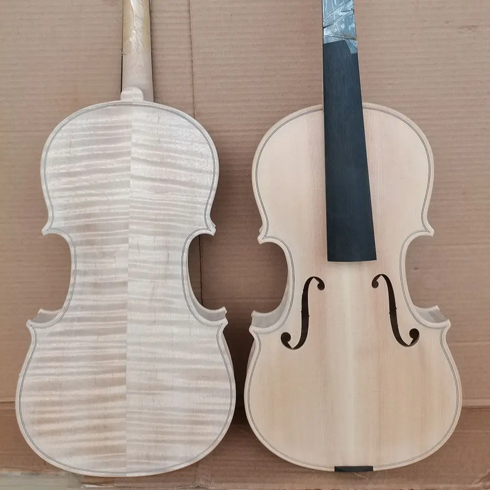 

Fully hand planed Maple white embryo violin Carved inlaid shells unfinished maple wood violin 4/4 3/4 solid wood white violino