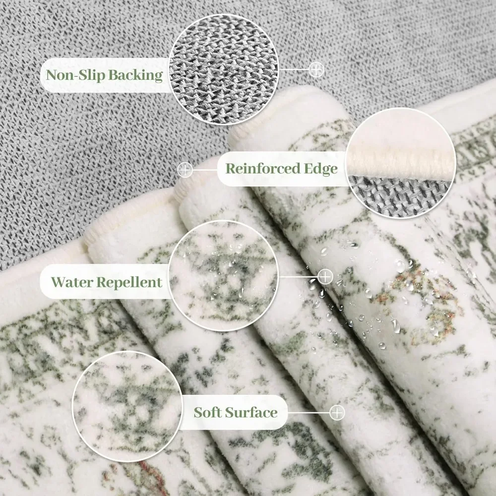 NEW-Green 10x14 Area Rugs, Soft Extra Large Area Rug for Living Room Low Pile Non Slip Boho Rug, Non Shedding Indoor Carpet for