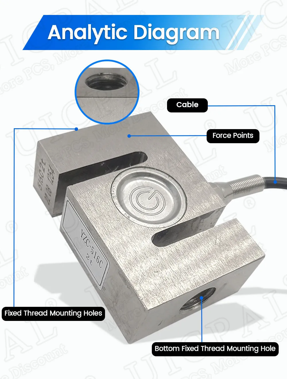 YZC-516C Pressure Tension Sensor S Type 100kg 200kg 300kg 500kg 1T 1.5T 2T Alloy Steel Weighing Sensor for Batching Scale – Detail 7