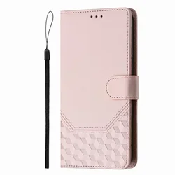 Honeycomb Textured Wallet Stand Phone Case with Enhanced Protection for Oukitel C57 (Pink EP)