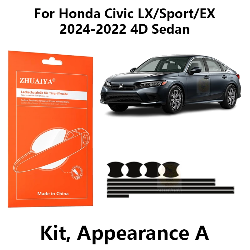 

Защитная пленка ZHUAIYA для красок дверной ручки, ТПУ PPF для Honda Civic LX/Sport/EX 2024-2022 4D Седан