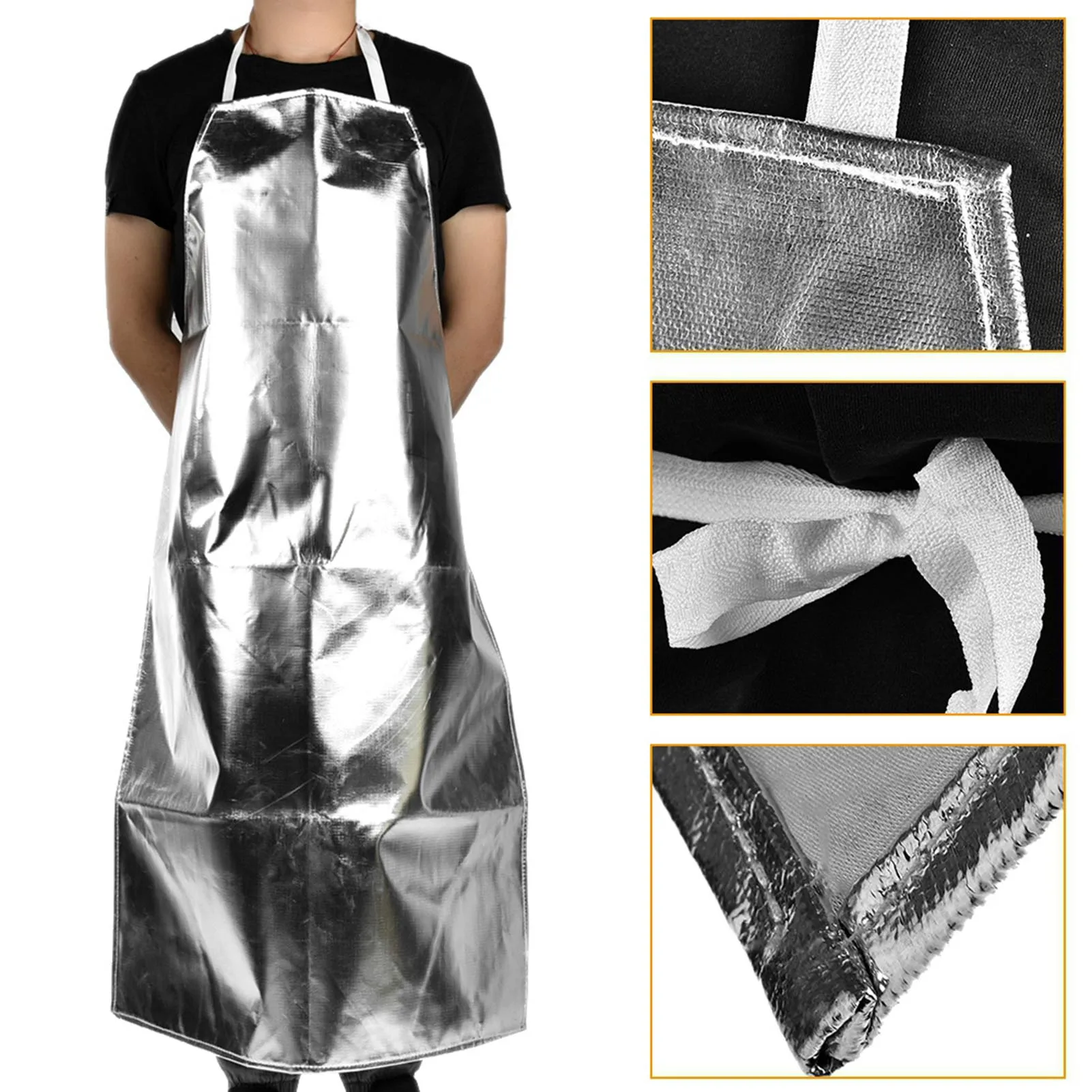 1pcs 1000 °C Heat Resistant Apron Aluminum Foil Heat Isolation Apron Anti & Anti-Scalding Fire Retardant Protective Clothes