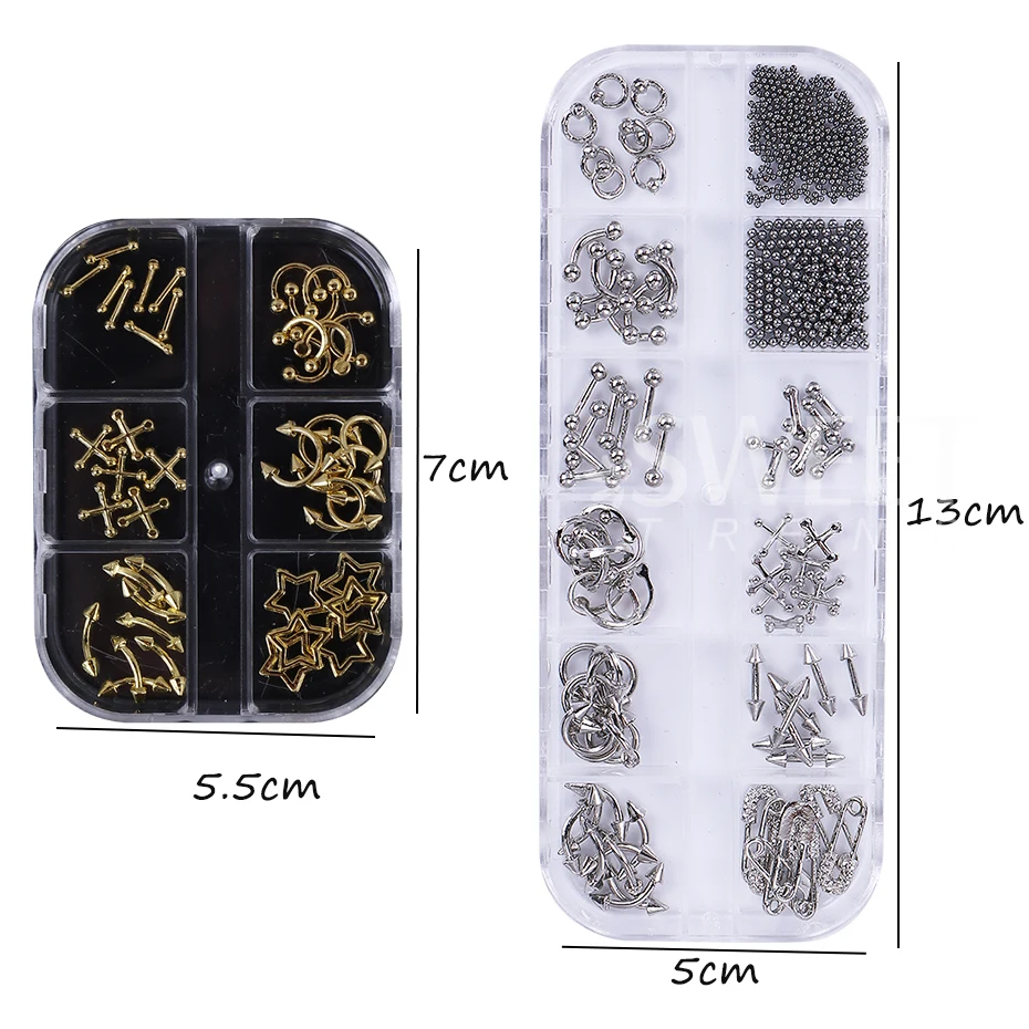 6/12 Gitter Gemischte Formen Gothic Punk Pfeil Gold Silber Nagelnieten Y2K Pentagramm Schmuck Nagelzubehör DIY Halloween Maniküre Deko – Detail 8
