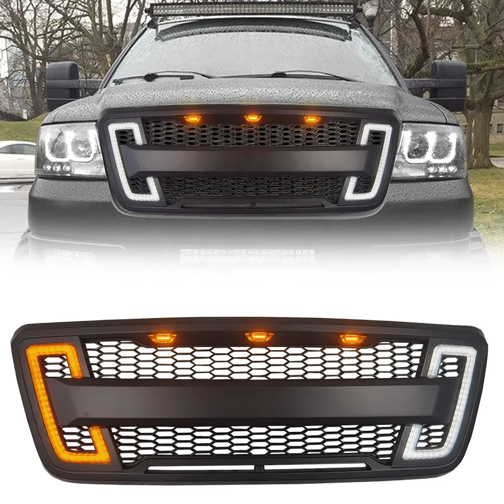 

Spedking 2004 2005 2006 2007 2008 pickup accessories raptor Front car grille with DRL LED light for FORD F150