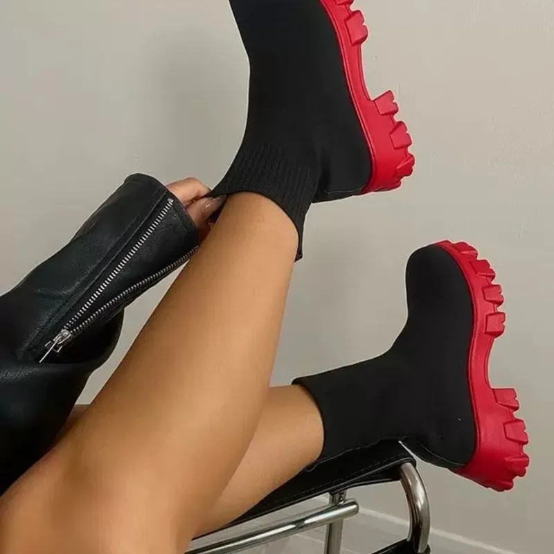 

Classics Women Shoes Sock Boots Fashion Sneakers Stretch Fabric Plus Size Shoes Woman Platform Boot Zapatos De Mujer Ladies Boot