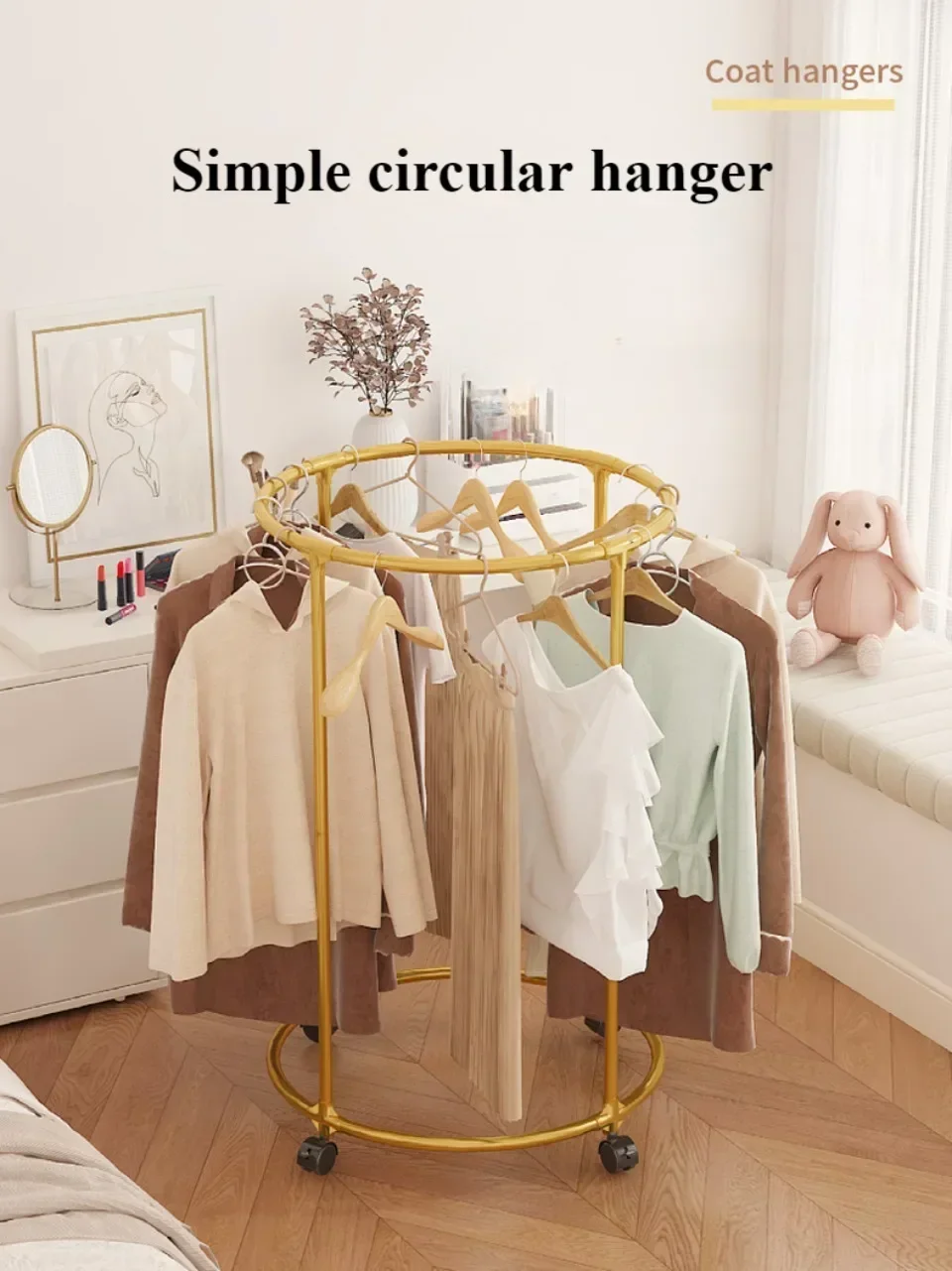 Multifunctional Rotating Circular Drying Rack With Floor Mounted Wheels