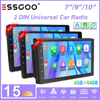 ESSGOO Radio Universal 2 DIN Android 15 de 7"/9"/10.1" 4+64G, CarPlay y Android Auto Inalámbricos, GPS, RDS FM, WiFi, Bluetooth, Mirror Link, Control del Volante, Pantalla Táctil, Reproductor Multimedia de Video 1