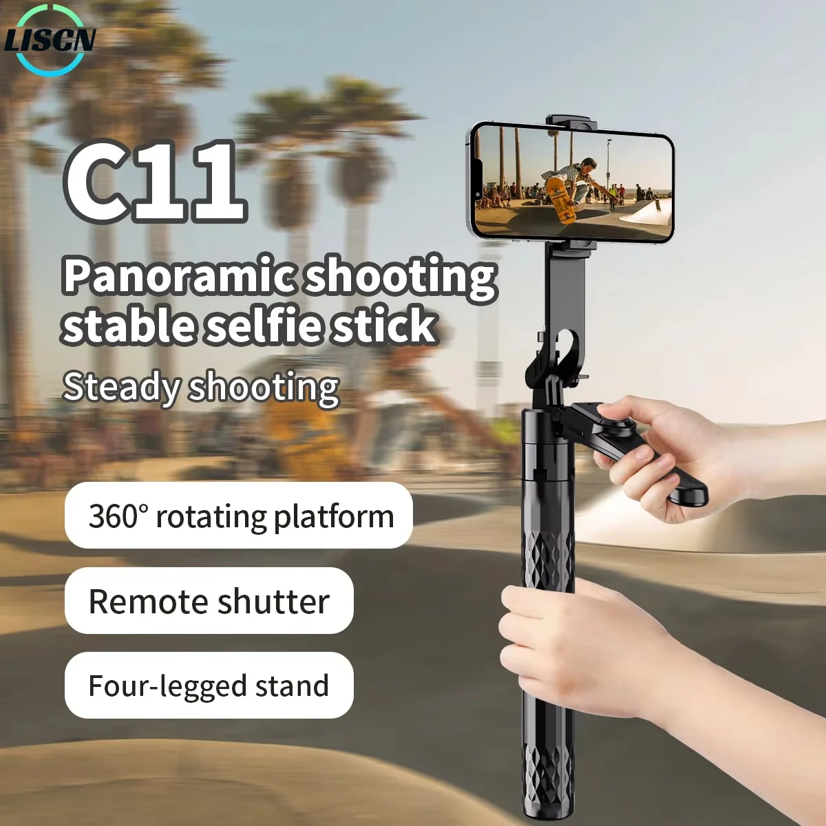 LISCN Wireless Remote Selfie Stick 1.85m Extendable Multifunctional Aluminum Tripod for Selfies/Video Recording/Live Streaming