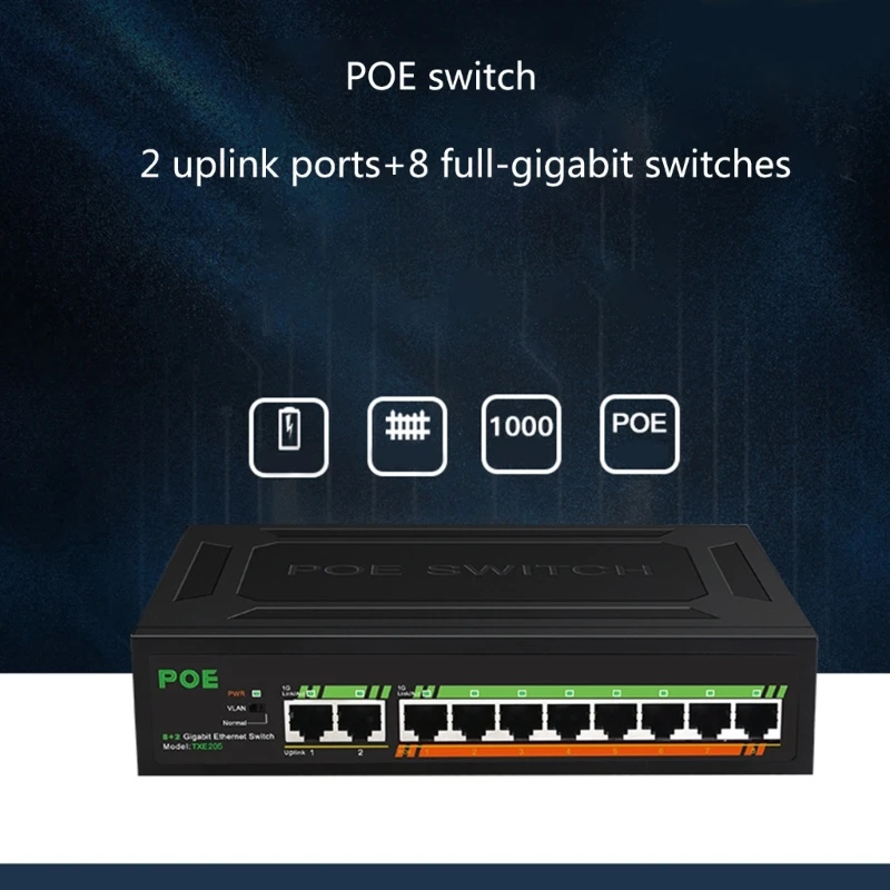 8 Port Gigabit PoE Switch Built-in Power Supply 8-POE-Port+ 2-Uplinks Port