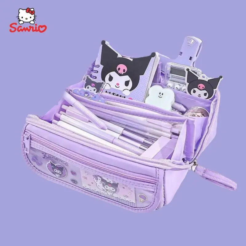 

Sanrio многослойный карандаш, цвет Коричный, Kuromi, моя мелодия, многофункциональные призмы, большая емкость, пенал, подарок