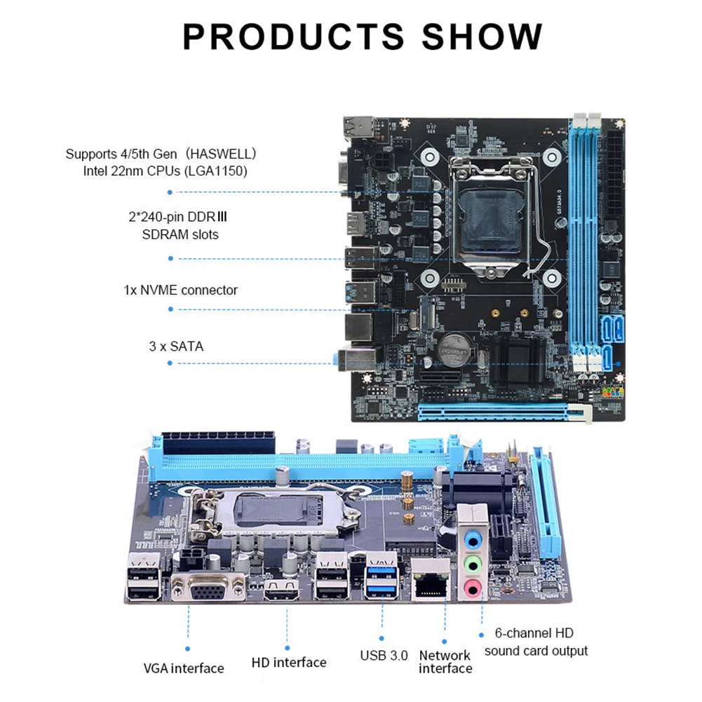 H81 , LGA 1150, I3, I5, I7, DDR3, RAM 16GB, M.2 NVME, NGFF , SATA 3.0, 2.0 VGA HDMI ȣȯ κ
