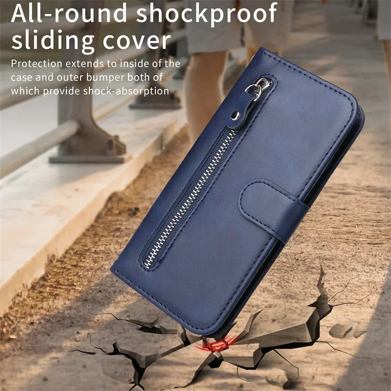 Luxury Leather Wallet Flip Case with Zipper - Premium Protective Shell