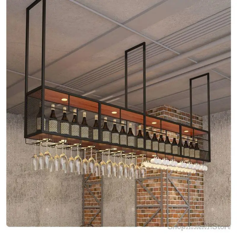 Industrial Wine Rack Hanging Cabinet Bar Table Hanging Rack Wine Glass Iron Bar Display Inverted Storage