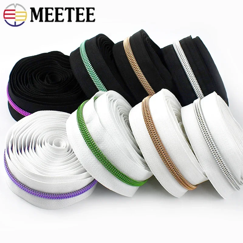 

Meetee 2/5/10M 5# Nylon Zipper Tapes Clothes Sewing Cabbage Zippers Roll Garment Closures Zip Repair Decoration Zips Accessories