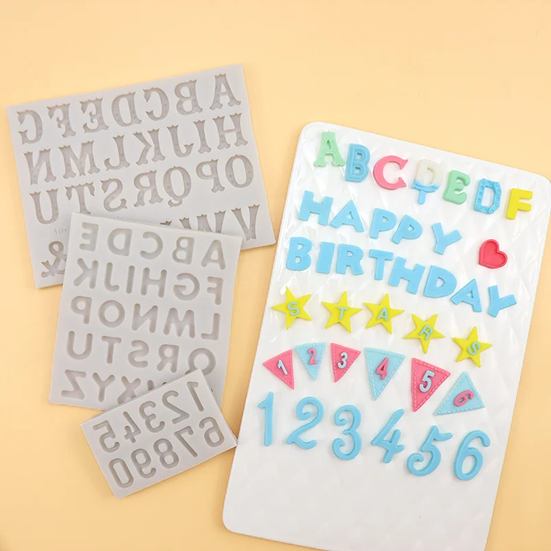 

3D Alphabet Candy Mold 0-9 Arabic Number Chocolate Silicone Mould Triangle Star Heart Letter Numbers Cake Accessory Baking Tools