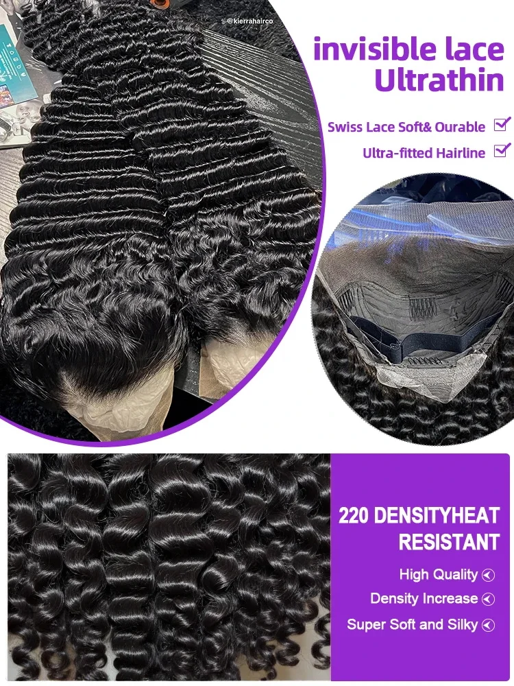 100% Human Hair Brazilian Deep Wave 300% Density 40 Inch Wigs Loose Water Wave Lace Front Wig 4x4 13x6 HD Lace Human Hair Wig 4