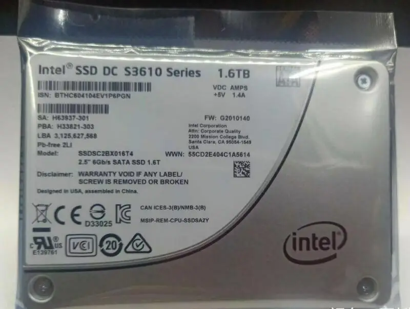 

SSD-накопитель 1,6 ТБ, 2,5 дюйма, серия S3610, внутренний SSDSC2BX016T4 MLC SATA
