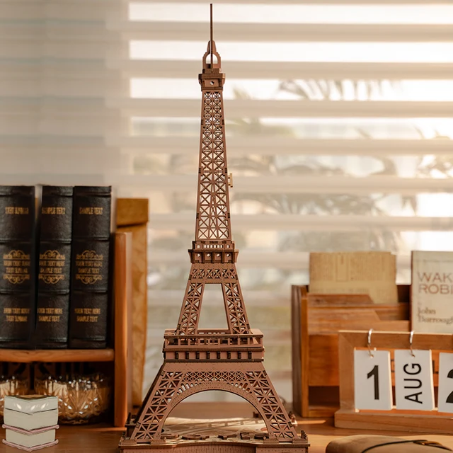 Robotime 3D Wooden Puzzle Game Night of the Eiffel Tower 1:638 Models for Children Adult DIY Crafts Kits Gift DIY with Light 3