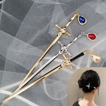 펑크 메탈 칼 헤어핀 여성용 중국 루비 헤어 스틱, DIY 헤어스타일 디자인 도구 액세서리, 선물, 드롭 배송