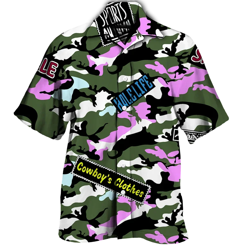 thumbnail image 1 of Nuevas camisas de hombre con estampado 3D de camuflaje, camisetas casuales de manga corta con cuello vuelto para parejas, camisas militares tácticas de un solo pecho, 1 of 5