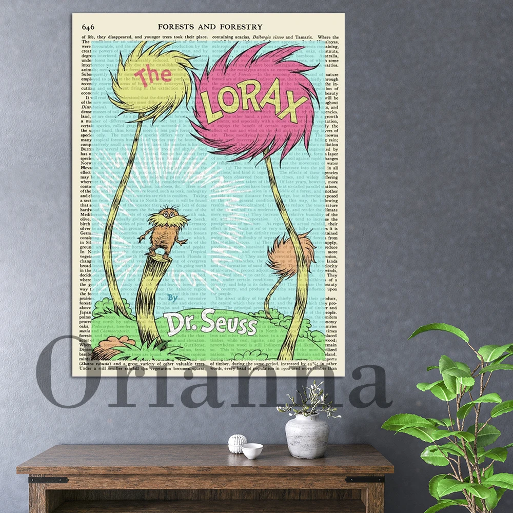 The Lorax Book Cover Old Page Libro Per Bambini A Prezzi Accessibili Retro Wall Art Canvas Print Poster Kid Room Nursery Room Decor Painting