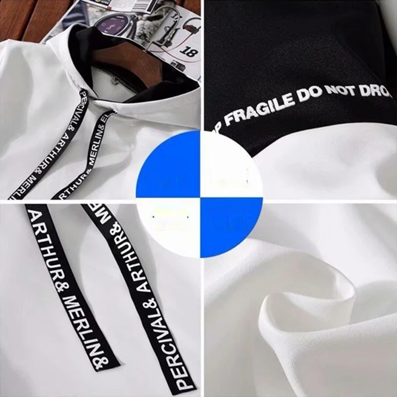 Men's Hoodies Long Sleeve Casual Printing with Letter Sweatshirt New Spring Hip Hop Pullover Sports Top Male Hooded Sweatshirt
