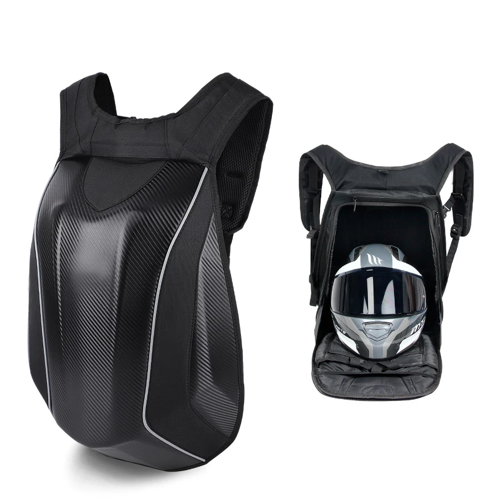 Motocentric Motorcycle Backpack Helmet Bag Waterproof Carbon Fiber Moto  Backpack Hard Shell Reflective Motorbike Suitcase Black