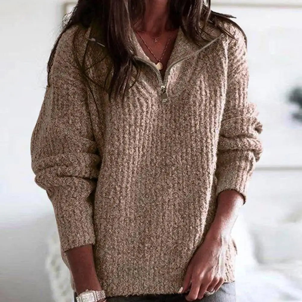 

Fashion Pullover Sweatshirt Colorfast with Zipper Anti-static Stand Collar Pullover Sweatshirt Skin-friendly