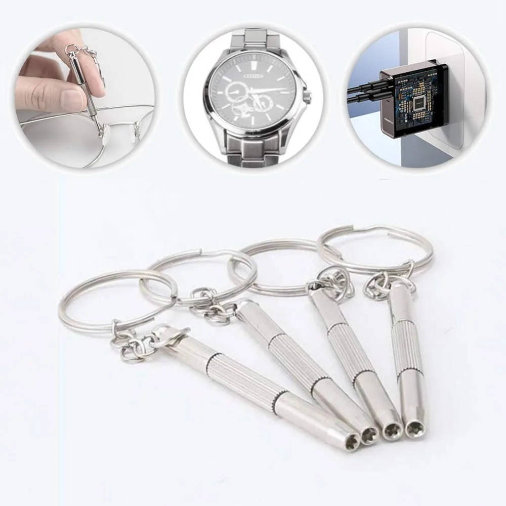 Steel Glasses Screwdriver Eyeglass Screwdriver Watch Repair Kit with Keychain Portable Hand Tools Precision Screwdriver Tools 5